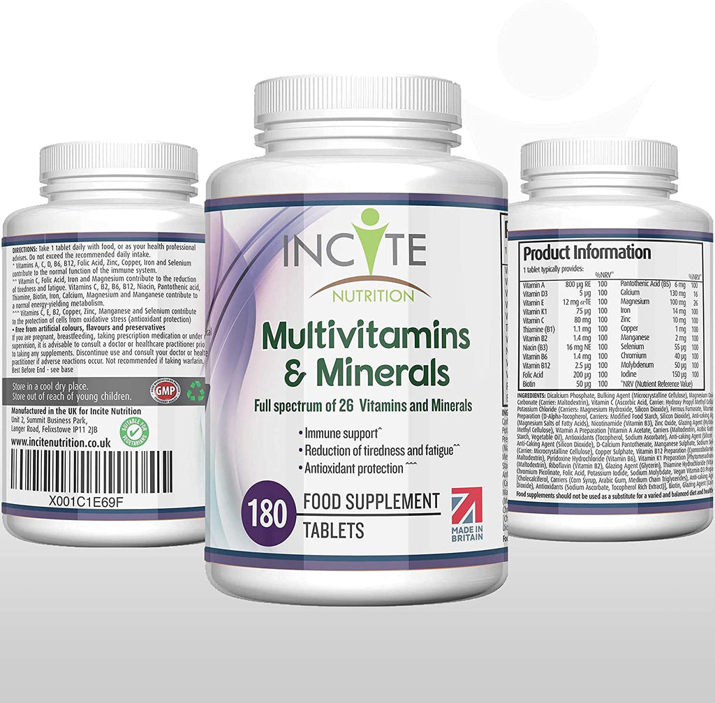 Multivitamins and Minerals | 180 Vegan Tablets | 26 Key Vitamins and Minerals for Women and Men