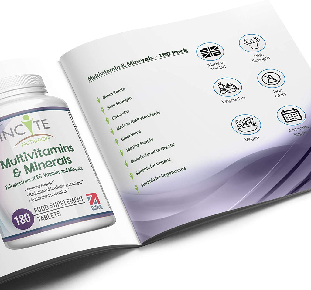 Multivitamins and Minerals | 180 Vegan Tablets | 26 Key Vitamins and Minerals for Women and Men