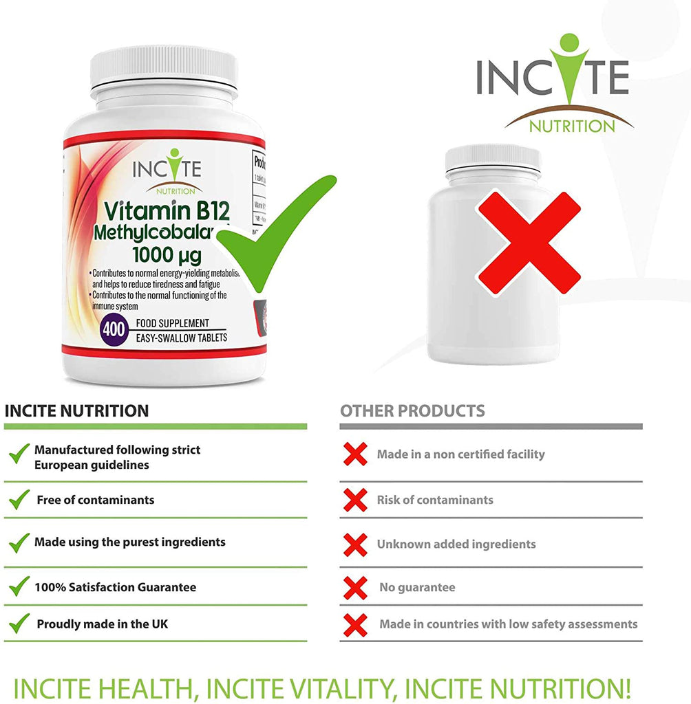 Vitamin B12 1000mcg | Methylcobalamin 400 Easy Swallow Vegan Tablets (12+ Months Supply)
