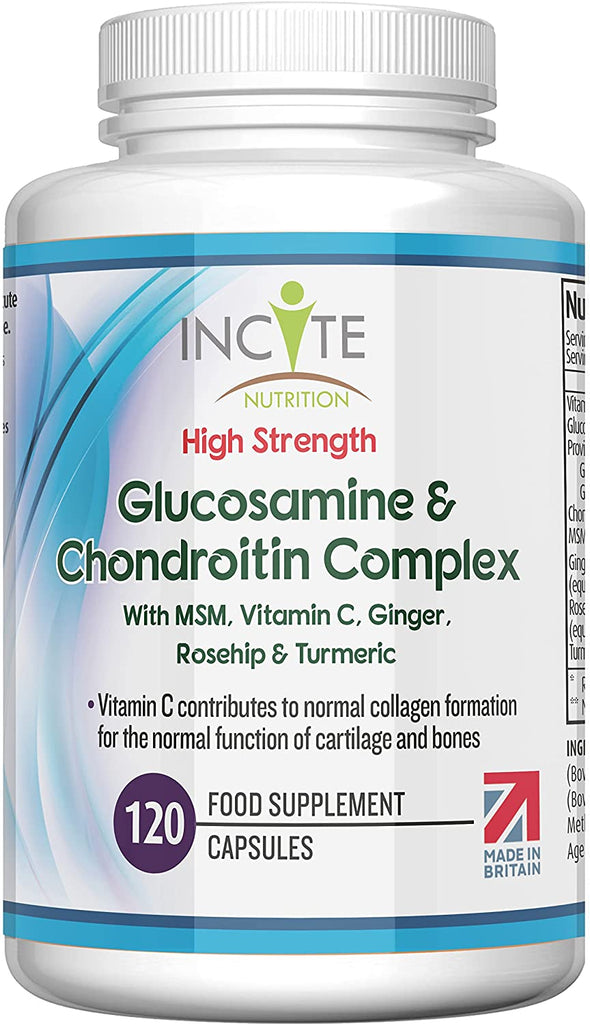 Glucosamine and Chondroitin High Strength Complex with MSM, Vitamin C, Ginger, Rosehip & Turmeric - 120 Premium Capsules