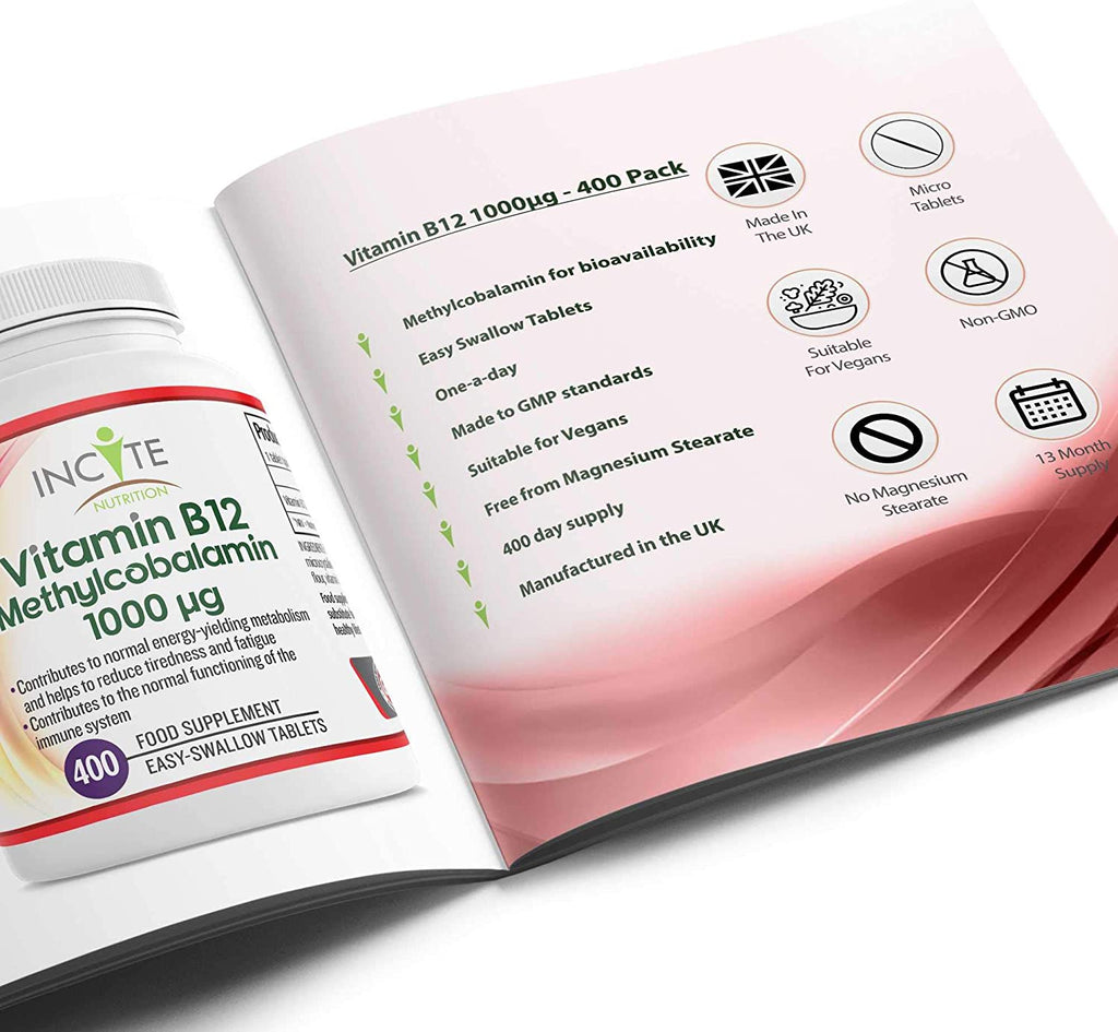 Vitamin B12 1000mcg | Methylcobalamin 400 Easy Swallow Vegan Tablets (12+ Months Supply)
