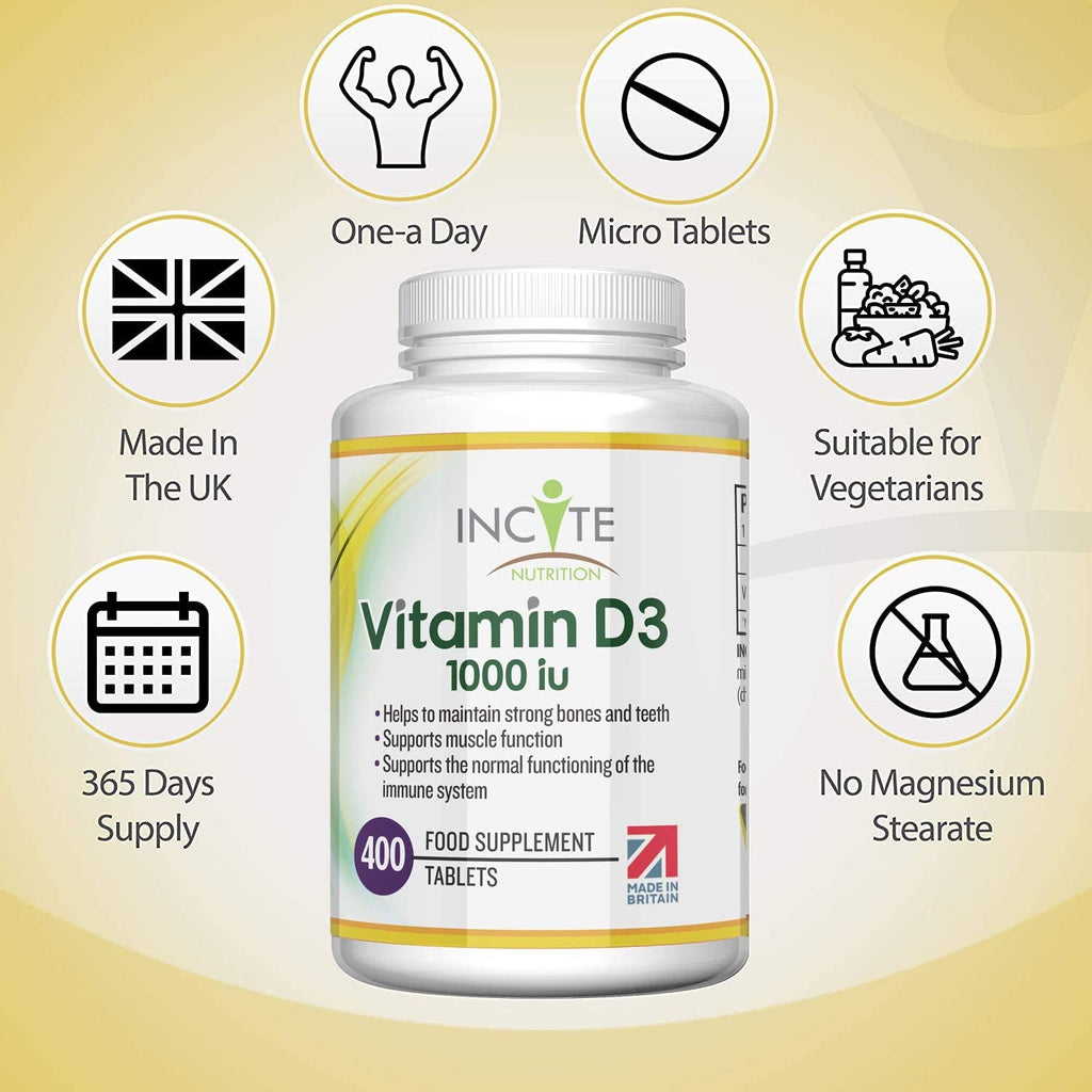 Vitamin D 1000iu | 400 Premium Vitamin D3 Easy-Swallow Micro Tablets | One a Day High Strength