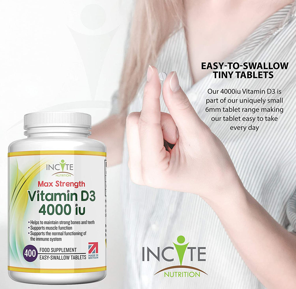 Vitamin D 4000iu - 400 Premium Vitamin D3 Easy-Swallow Micro Tablets - One a Day High Strength