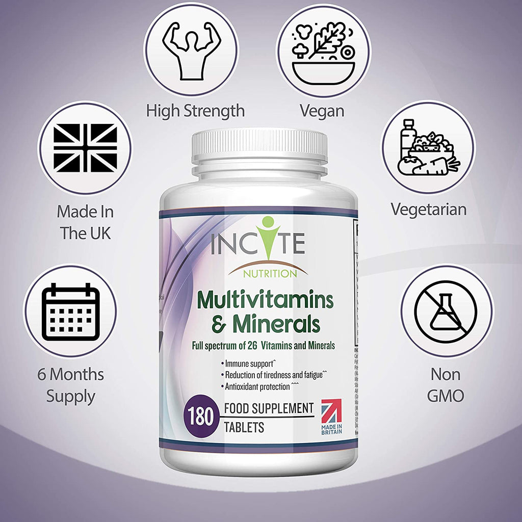 Multivitamins and Minerals | 180 Vegan Tablets | 26 Key Vitamins and Minerals for Women and Men