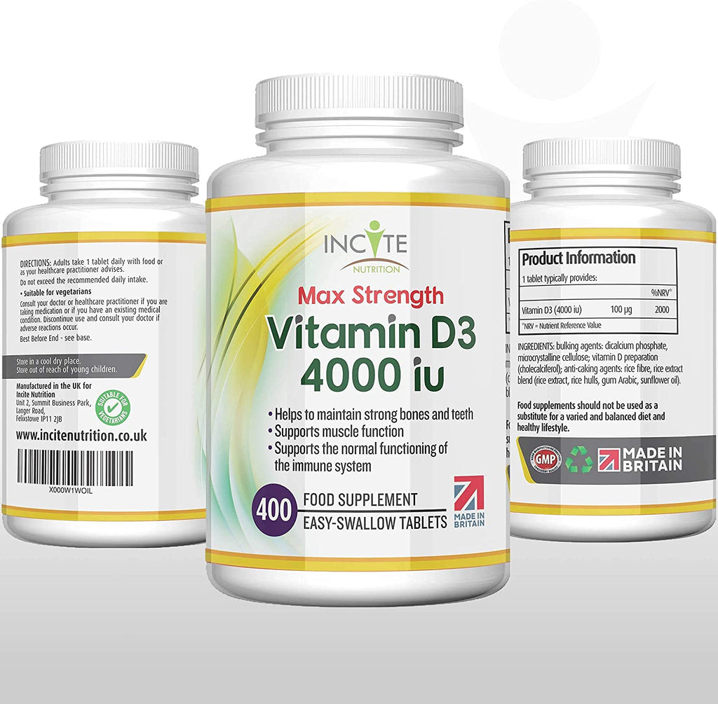 Vitamin D 4000iu - 400 Premium Vitamin D3 Easy-Swallow Micro Tablets - One a Day High Strength